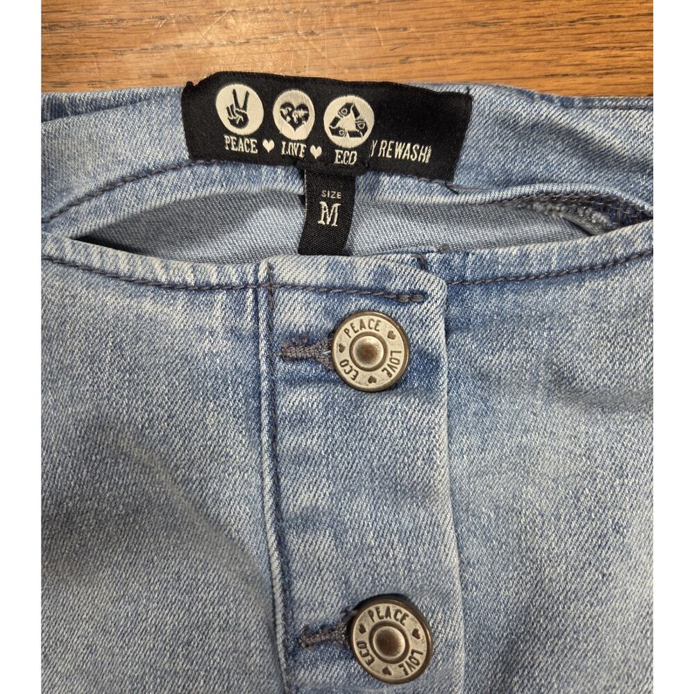 By Rewash Denim Mini Dress Womens M Blue Button Front Tie Waist Frayed Hem Y2K - Picture 2 of 7
